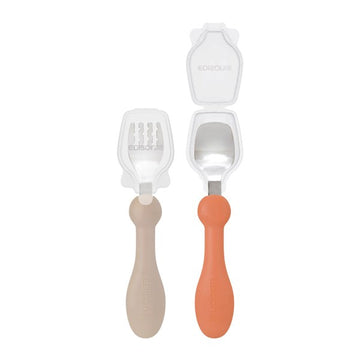 じぶんでぱくぱく フォーク&スプーン プチ カバー付 テラコッタ ケイジェイシー EDISONmama【ゆうパケット送料無料】